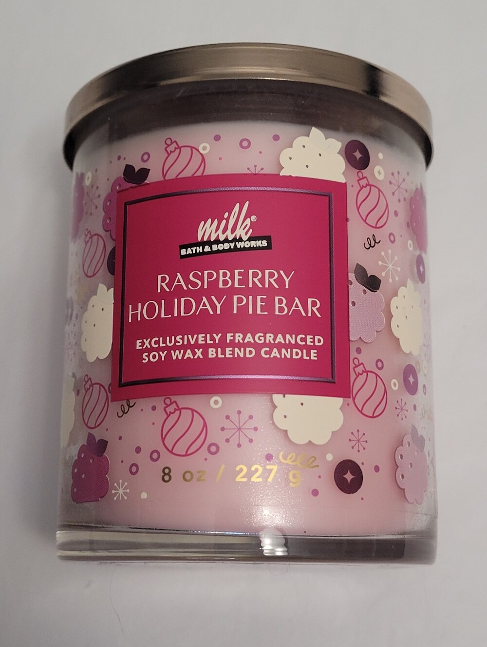 New Bath & Body Works Milk Raspberry Holiday Pie Bar Singlewick Candle Christmas